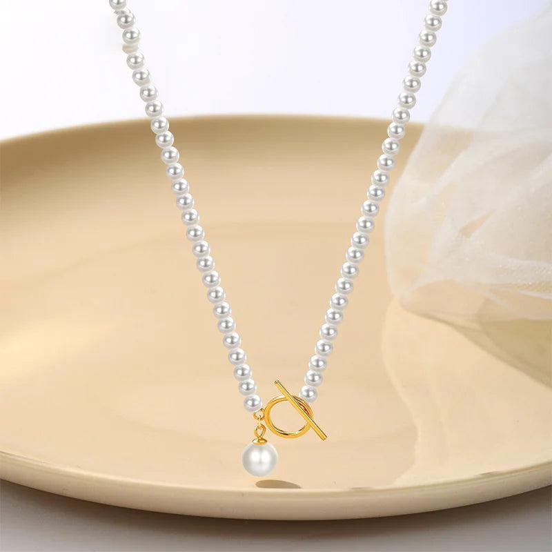 Pearl Necklace with OT Clasp for Women Daily Wear Jewelry Gift DS4976