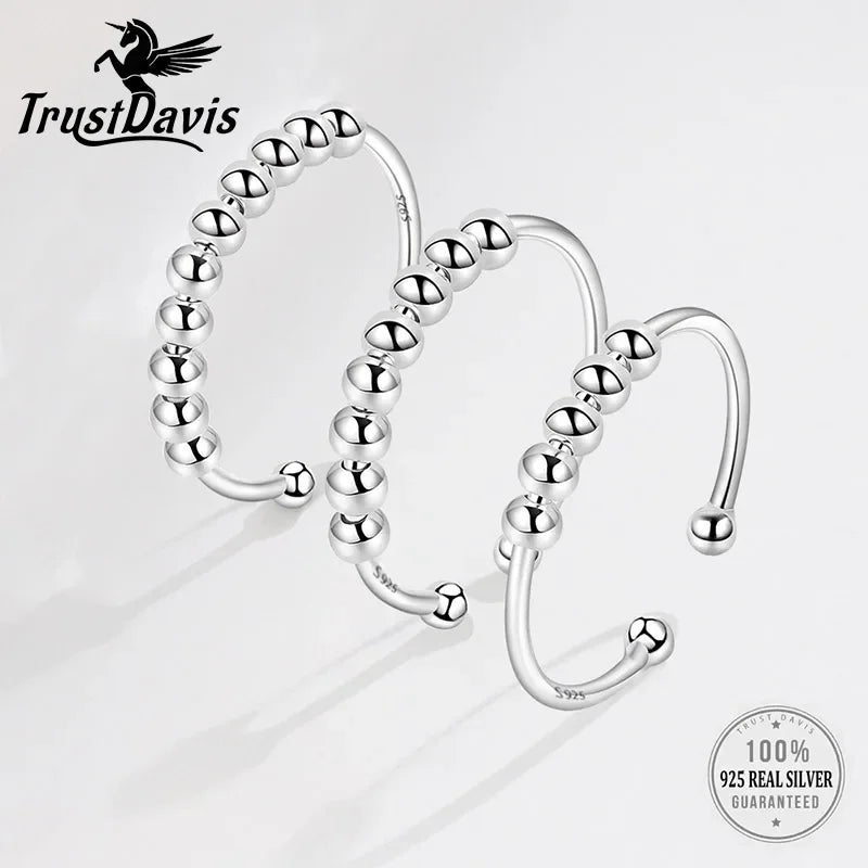 Trustdavis Real 925 Sterling Silver Fashion 5/8/10 Beads Opening Rings For Women Wedding Party Fine S925 Jewelry Gift DG0085
