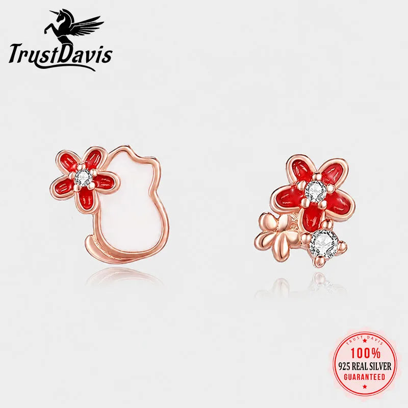 Flower and Cat Zircon Earrings DS4909