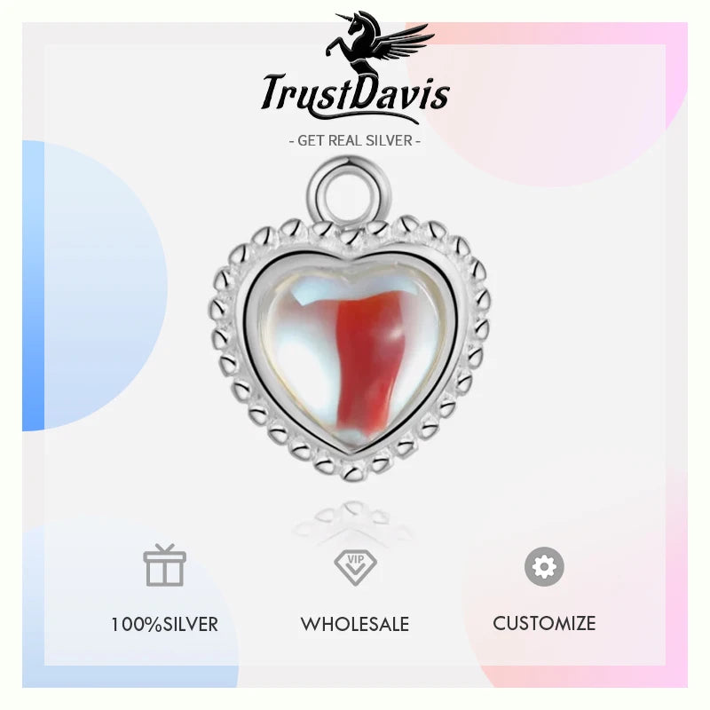 TrustDavis Real 925 Sterling Silver Personality Cute Heart Charm Pendant DIY Necklace Bracelet Accessories Jewelry DZ1075