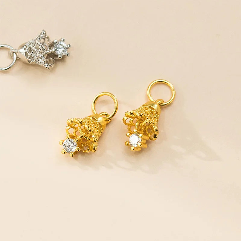 TrustDavis Real 925 Sterling Silver Zircon Small Bell Pendant Handmade DIY Necklace Bracelet Accessories Fine Jewelry DZ1801