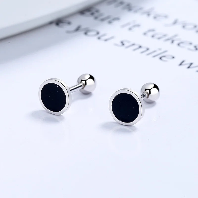 Black Glaze Round Square Triangle Screw Earring DA2205