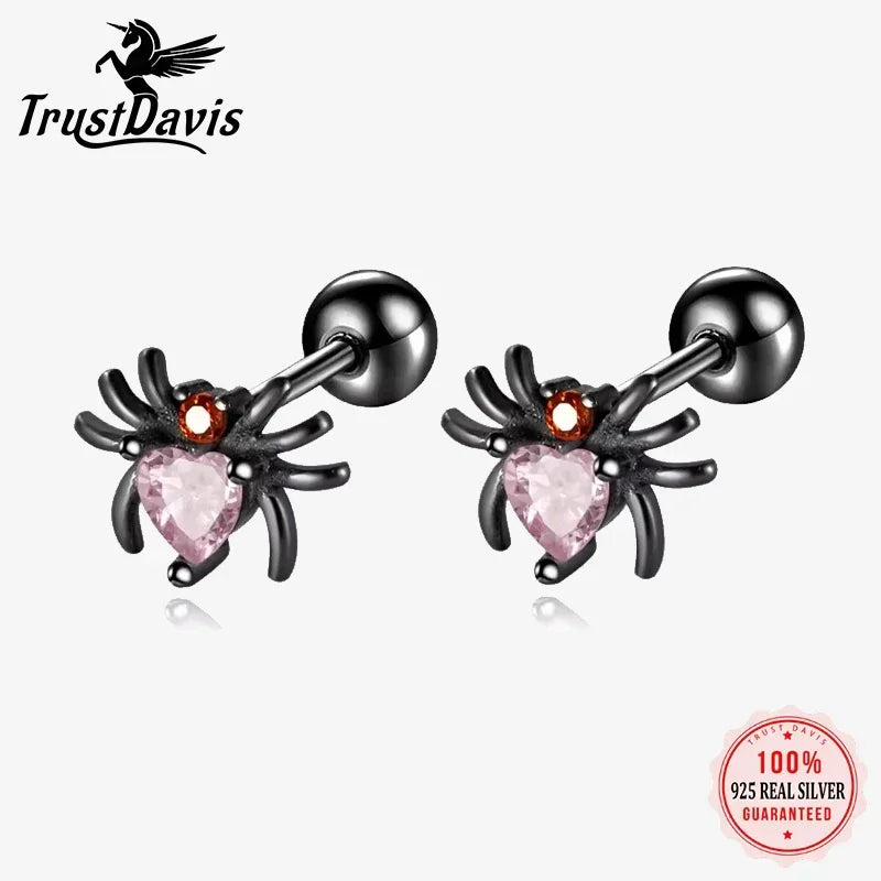 TrustDavis Real S925 Sterling Silver  Women Fashion Spider CZ Stud Earrings For Daughter Girls Fine Jewelry Gift DA4173