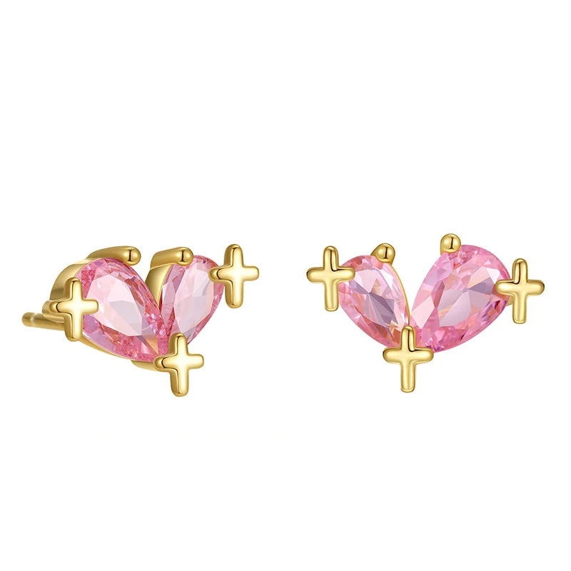 Star Heart Zirconia Stud Earrings DS4856