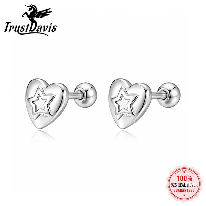 Real 999 Silver Fashion and Elegant Smooth Heart Earrings DS4934