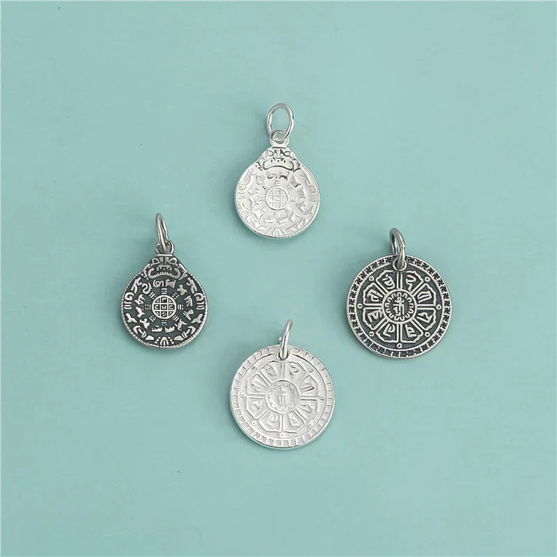 TrustDavis Real 925 Sterling Silver Sweet Round Card Pendant Handmade DIY Fit Necklace Bracelet Accessories Fine Jewelry DZ720