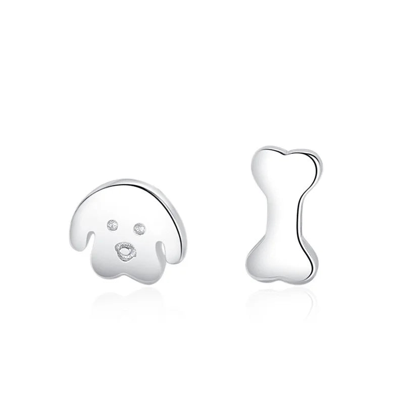 TrustDavis 925 Sterling Silver Women's Fashion Asymmetrical Funny Dog Love Bone Earrings for Women Girls Jewelry Gift DS4365