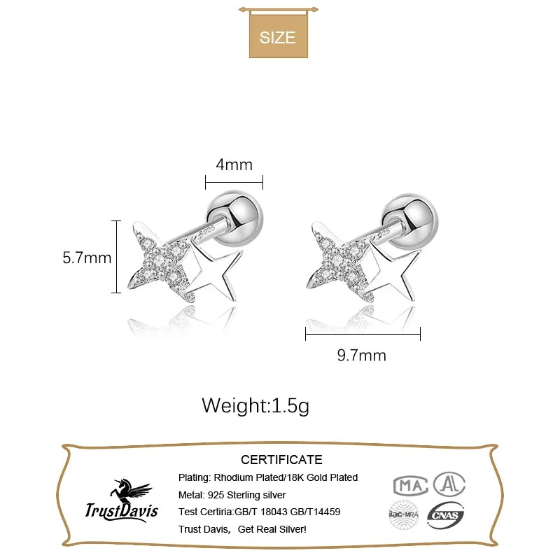 Star Shiny CZ Screw Stud Earrings DG0018