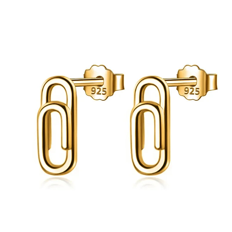 Mini Paper Clip Stud Earring for Women Wedding Party Fine Jewelry DA2616