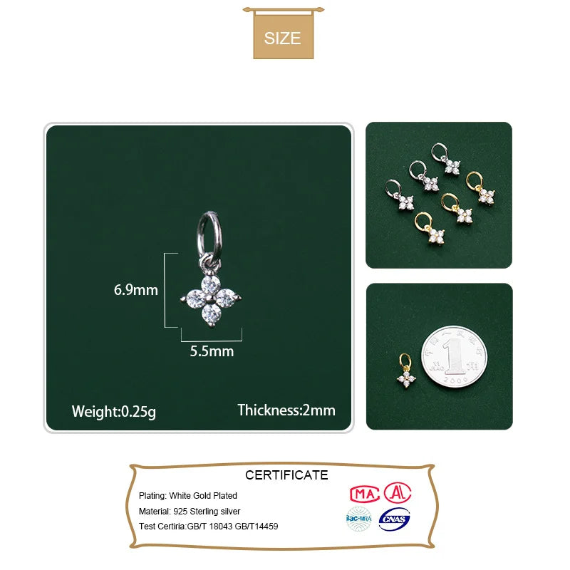 TrustDavis Real S925 Sterling Silver Fashion Geometric CZ Charms Pendant For Bracelet or Necklace DIY Accessories Jewelry HY303