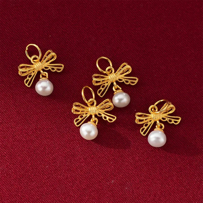 TrustDavis 925 Sterling Silver Fashion Romantic Cute Pearl Bow Pendant DIY Necklace Bracelet Accessories Fine Jewelry DZ1835