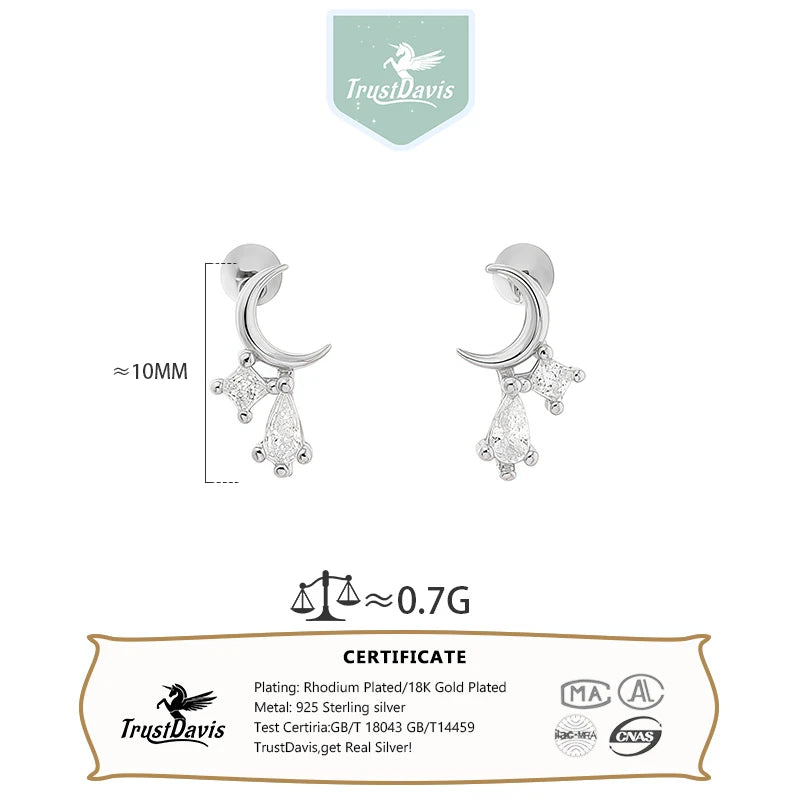 Moon Stud Earrings Minimalist Teardrop Zircon Screw Earrings DS5004