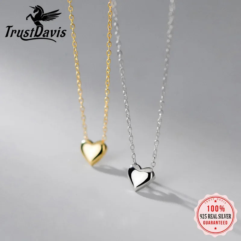 TrustDavis Women 925 Solid Sterling Silver Glossy Love Pendant Necklace for Lady Girls Birthday Gift Fine S925 Jewelry DS4463