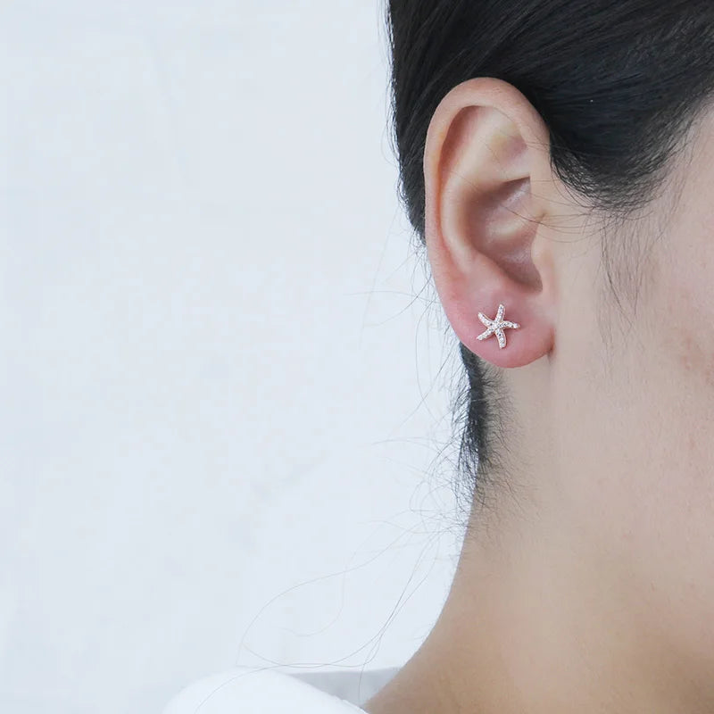 TrustDavis Original 925 Sterling Silver Star Starfish Stud Earrings For Women Birthday Wedding Party Fine Zircon Jewelry DA2776