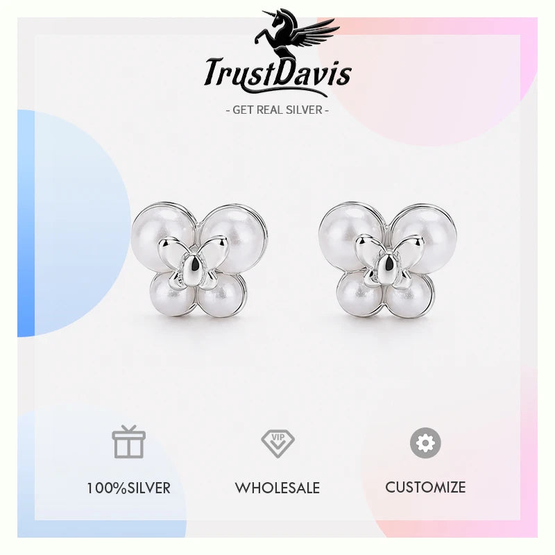 Pearl Stud Earrings Minimalist Double Butterfly Earrings DS4995