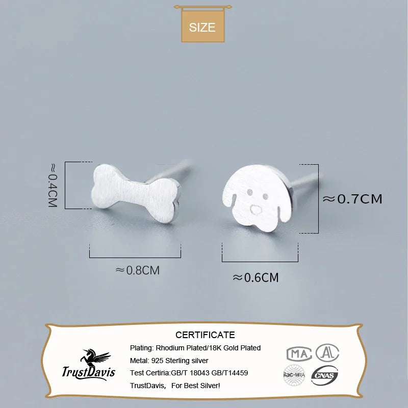 925 Real Sterling Silver Cute Tiny Asymmetric Dog Bone Stud Earrings DS711