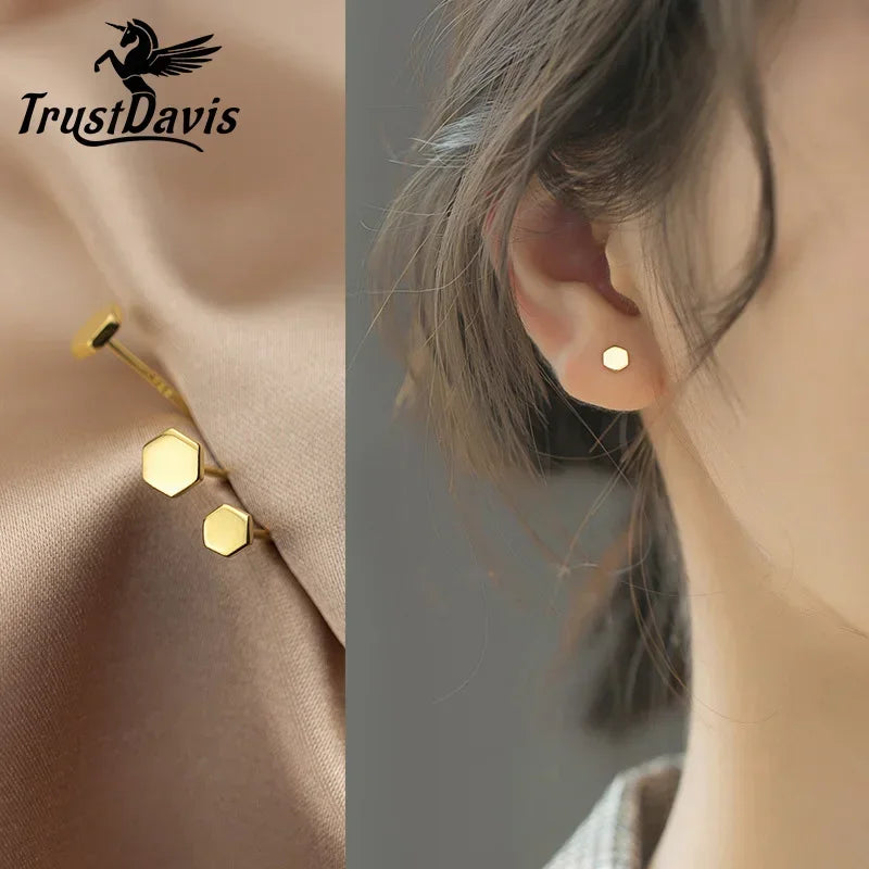 Trusta New Arrival Authentic 925 Sterling Silver Lovely Hexagon Stud Earrings Silver for Women Fashion Jewelry New Design DA869