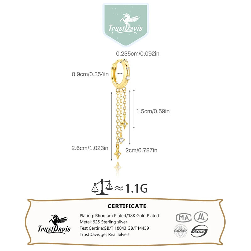 Star and Moon Diamond-Studded Tassel Earrings DS4833