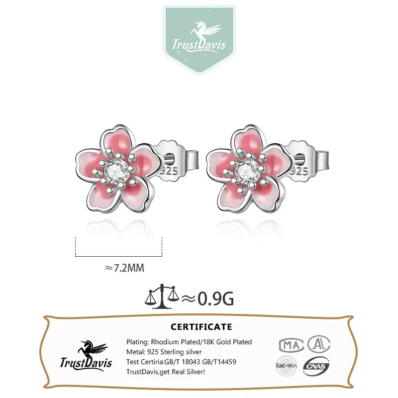 Trustdavis Real 925 Sterling Silver Sweet and Fresh Flowers Stud Earrings Women Girls  Birthday Party Gift Jewelry DS4129