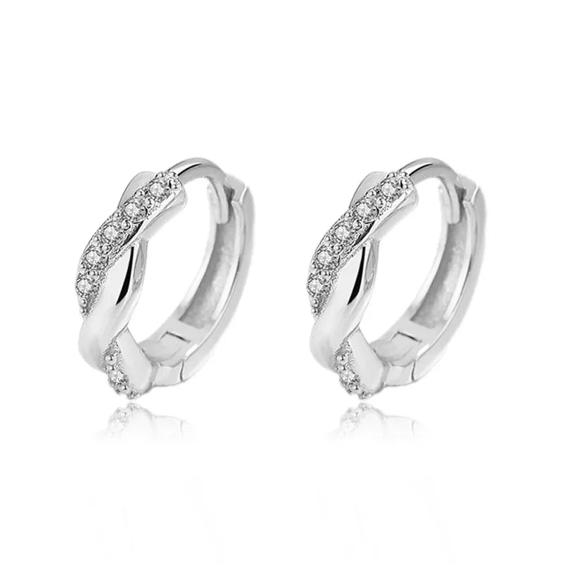 TrustDavis Real 925 Sterling Silver Hoop Sweet Twist Cross CZ Charm Hoop Earrings For Women Office Lady Fine S925 Jewelry DG0117