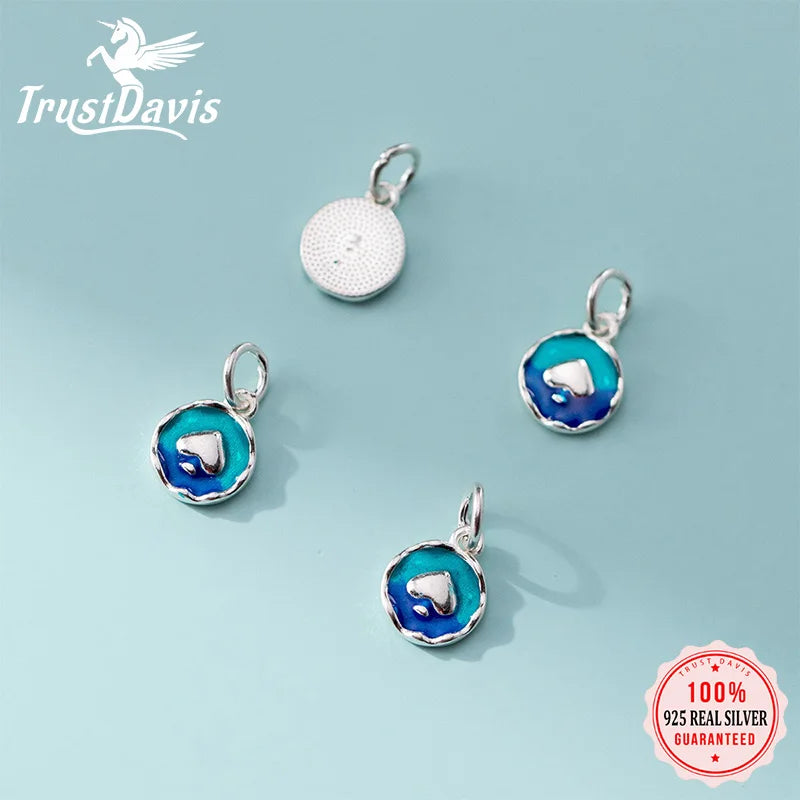 TrustDavis Real 925 Sterling Silver Fashion Love Round Charm Pendant Handmade DIY Accessories Wholesale DZ1679