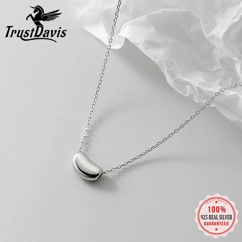 TrustDavis Real 925 Sterling Silver Necklace Fashion Smooth Geometry Clavicle Necklace For Women 925 Fine Jewelry Gift DA2958