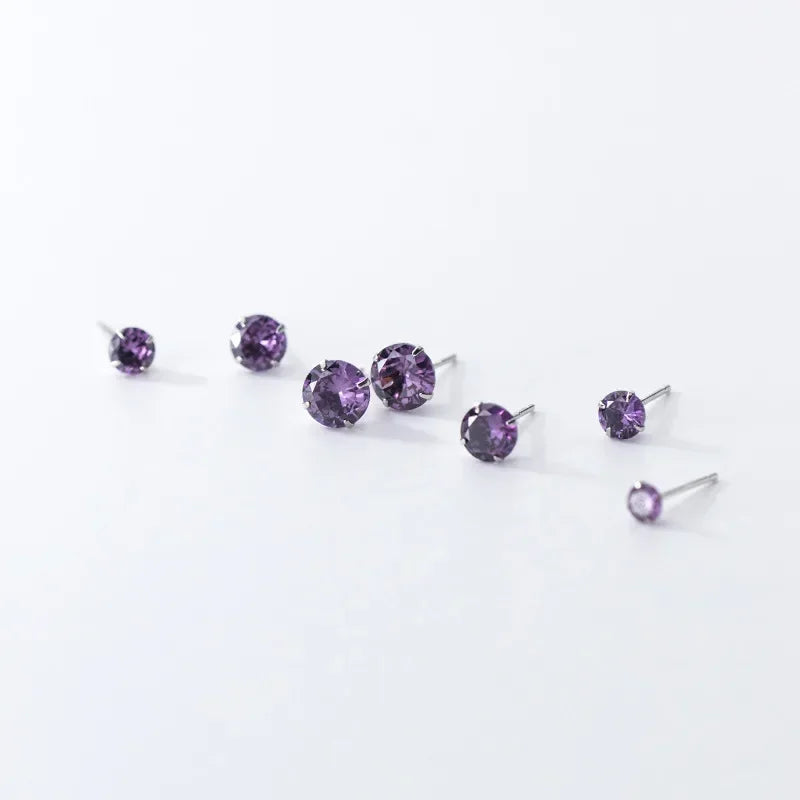 TrustDavis 100% 925 Sterling Silver Purple CZ Stone Stud Earrings Small Cute Gift For Girls Women Fine Jewelry Wholesale DS910