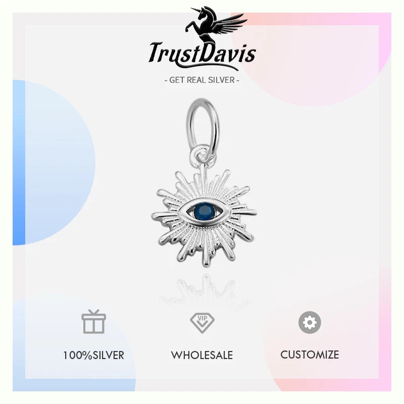 TrustDavis Real 925 Sterling Silver Fashion Blue Eyed Demon Charm Pendant Handmade DIY Accessories Fine Jewelry Wholesale DZ1736