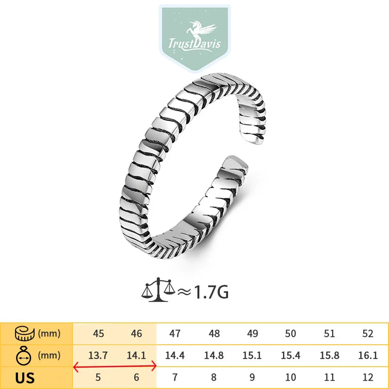 TrustDavis Real 925 Sterling Silver Women's Fashion Vintage Multi-Type Open Ring for Women Girls Jewelry Gifts DS4256