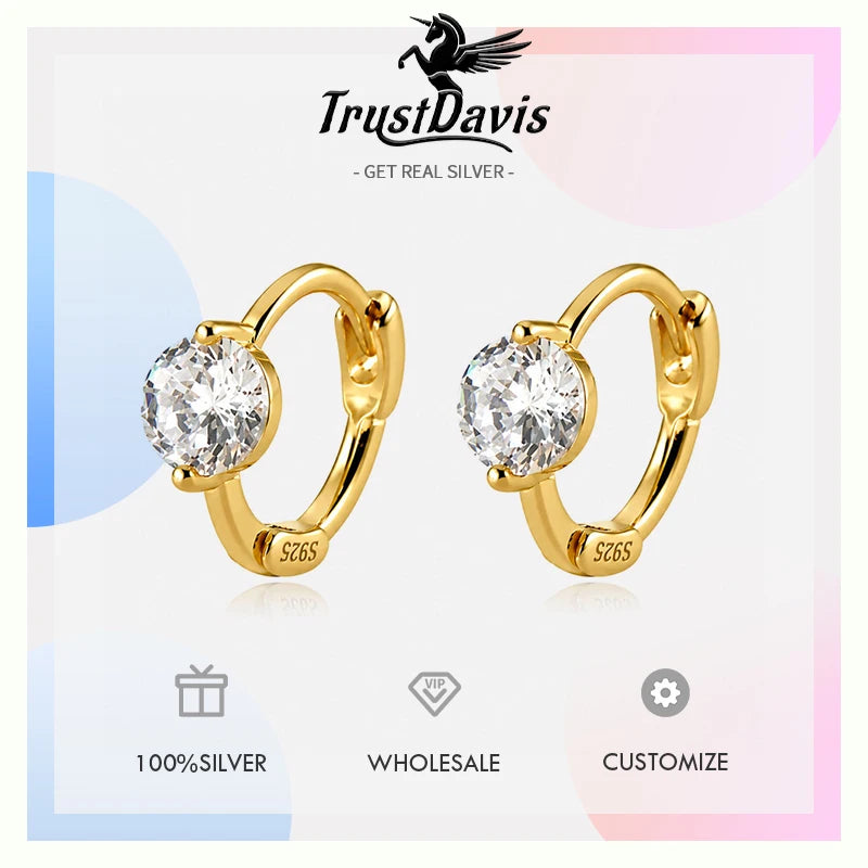 Real 925 Sterling Silver Fashion and Simple Round Zircon Earrings DS4949