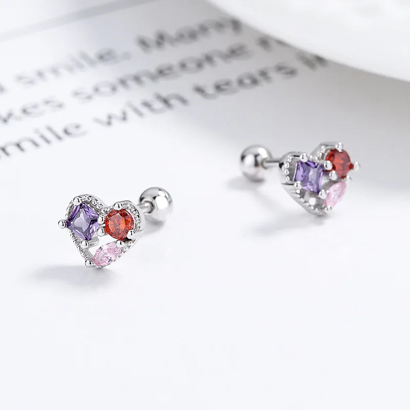 TrustDavis Authentic 925 Sterling Silver Color Heart Stud Earrings for Women Girls Kids Birthday Gift Jewelry DS3905