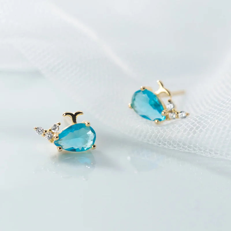 Trustdavis Real Minimalist 925 Sterling Silver Cute Animal Stud Earrings Whale Shrimp Crab Seahorse Teen Gift Jewelry   DS3799