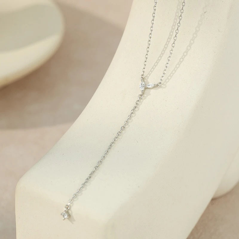 Y‑Shape Tassel Zircon Necklace for Women Daily Wear Jewelry Gift DS4986
