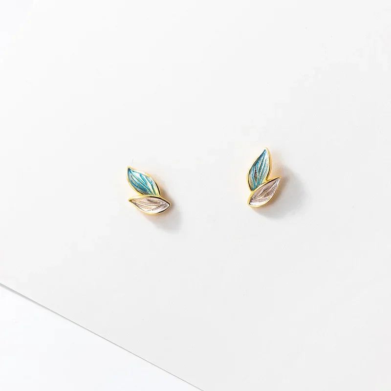 TrustDavis Real 925 Sterling Silver Fashion Sweet Plant Leaves Charm Stud Earrings For Women Wedding Party Fine Jewelry DA2326