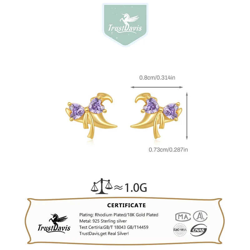 TrustDavis Real 925 Sterling Silver Women's Fashion Halloween Spider and Bat Earrings for Women Girls Gift Fine Jewelry DS4690