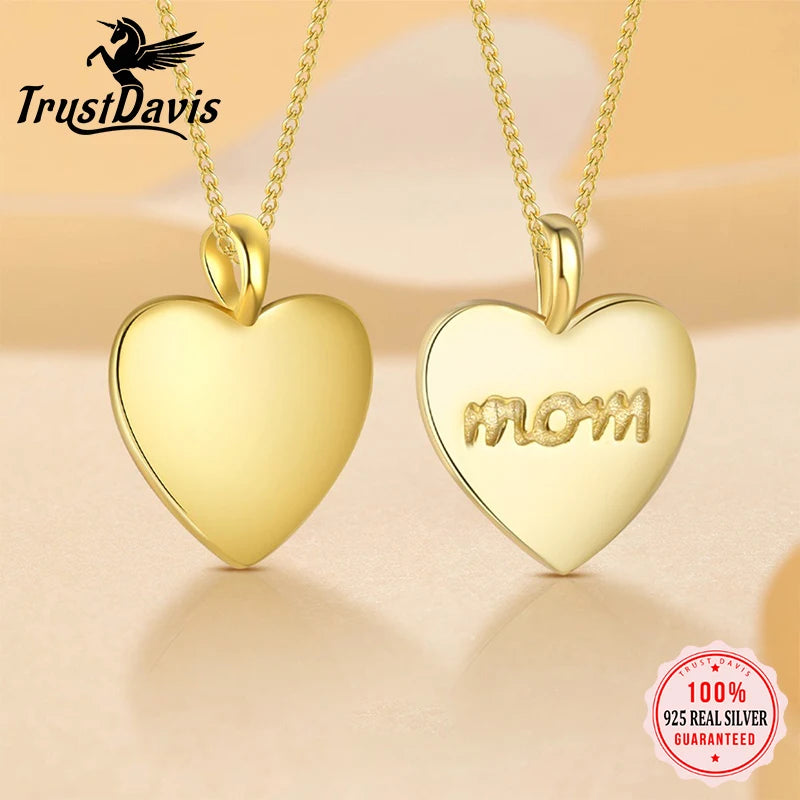 TrustDavis Real 925 Sterling Silver  Fashion Heart-shaped/mom Heart Pendant for Women Girl Birthday Gift Fine Jewelry DS4669