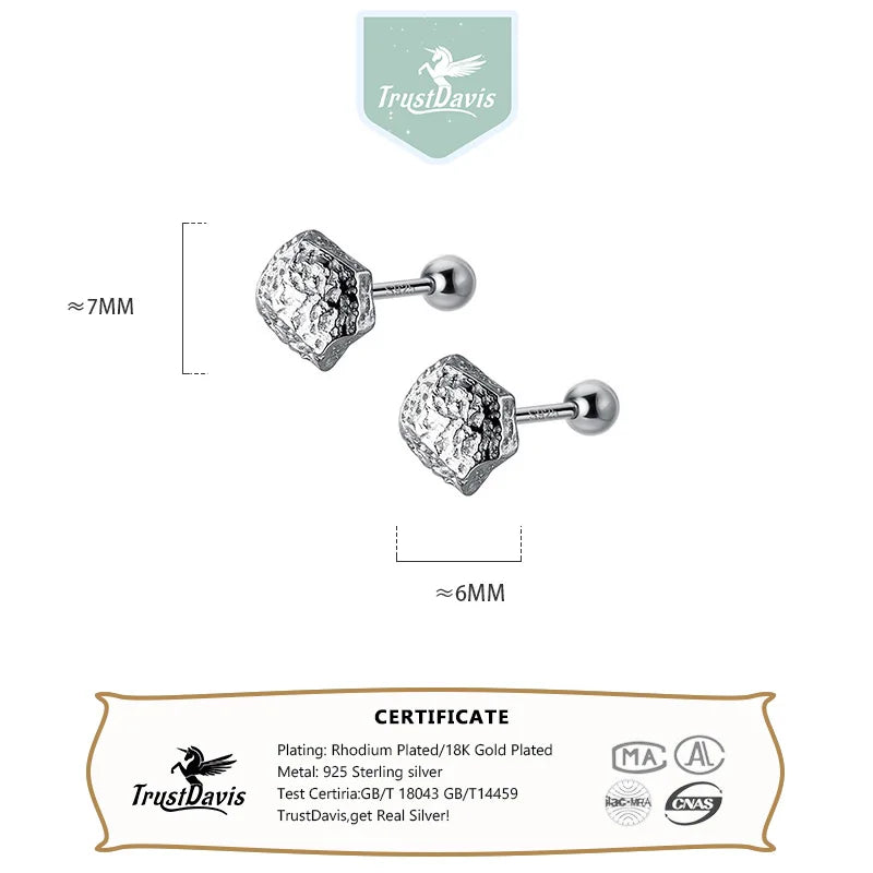 TrustDavis New 925 Sterling Silver Simple Irregular Geometry Stud Earrings for Women Fine Anniversary Gift DA3225