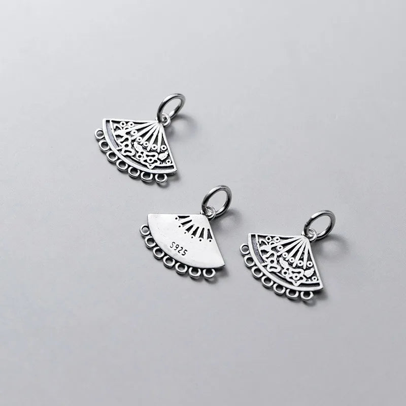 TrustDavis Real 925 Sterling Silver Fashion Hollow Sector Charm Pendant Handmade DIY Accessories Fine Jewelry Wholesale DZ1741