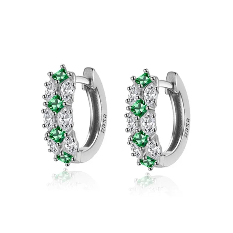 TrustDavis 2024 Real 925 Sterling Silver Green Zircon Hoop Earrings Women Daughter Birthday Party Gift Jewelry DS4443