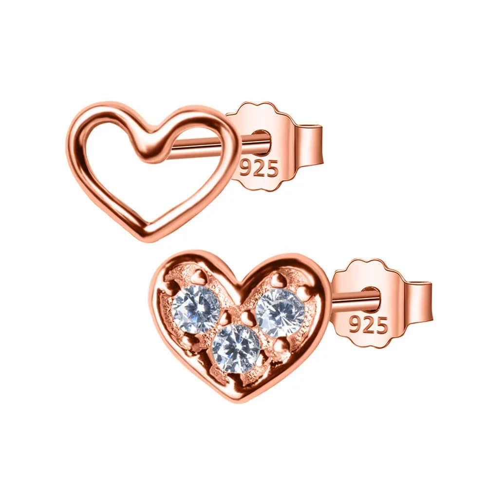 Heart With CZ Stud Earring Gift For Girls Kids Lady DS542