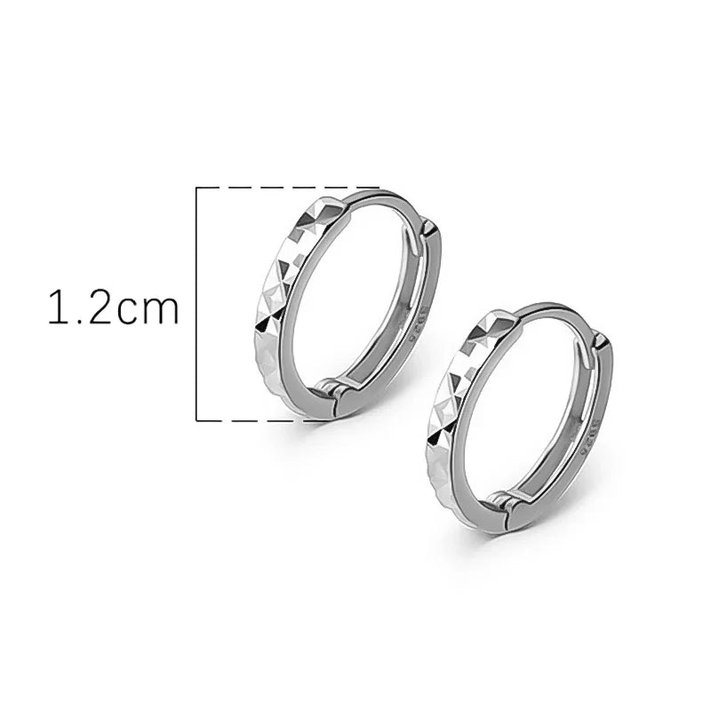 TrustDavis 925 Sterling Silver Minimalism Geometric Faceted Hoop Earring For Fashion Women Men Fashion Punk Fine Jewelry DA2679