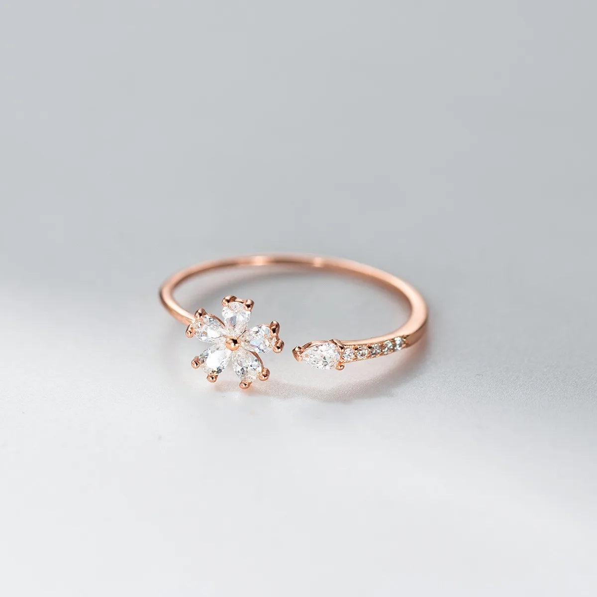 Flower Teardrop Zircon Open Ring DS4792