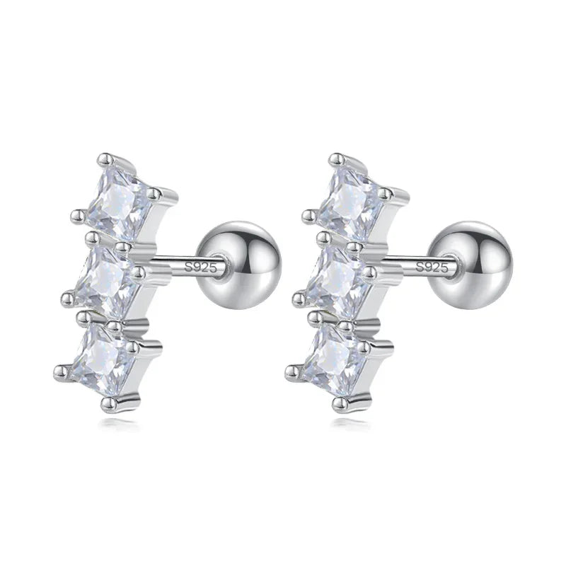 TrustDavis Real 925 Sterling Silver Fashion Dazzling CZ Bead Screw Stud Earrings For Women Valentine's Day Fine Jewelry DG0028