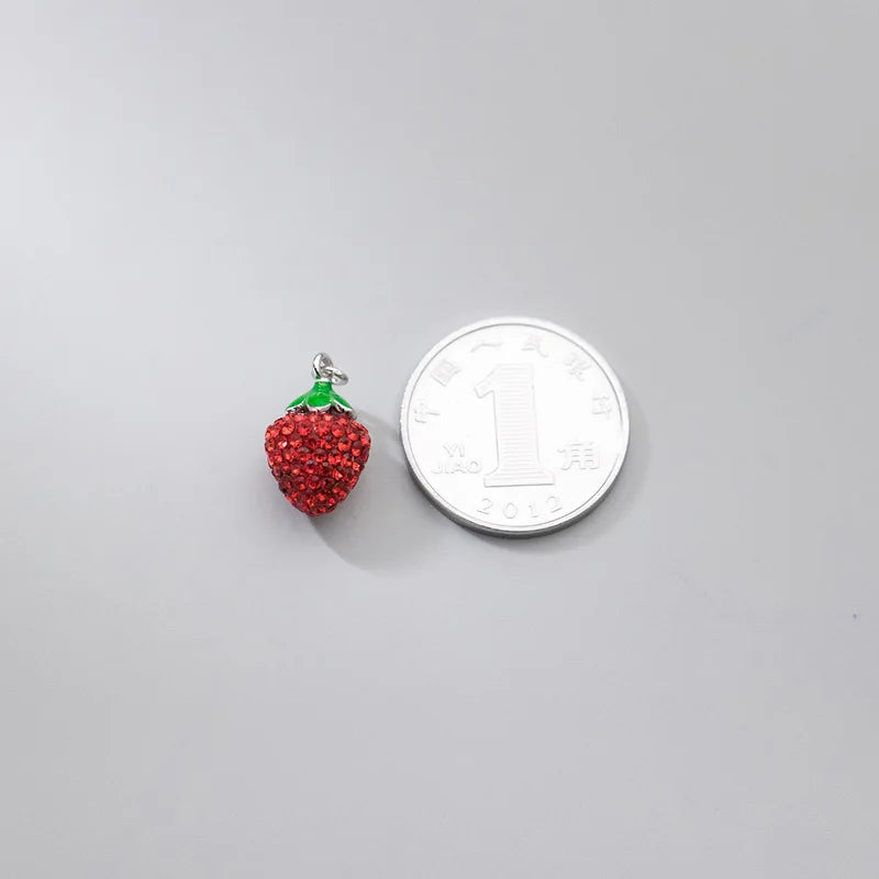 TrustDavis New Real 925 Sterling Silver Fashion Zircon Red Strawberry Charm Pendant Handmade DIY Accessories Wholesale DZ1733