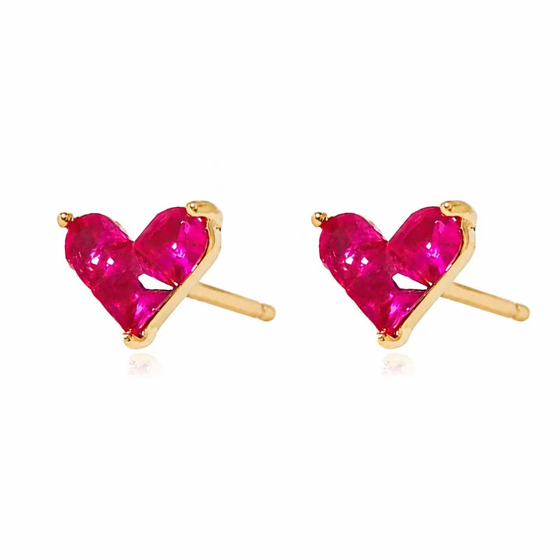 Real 925 Sterling Silver Heart Red Zircon Stud Earrings DS4953