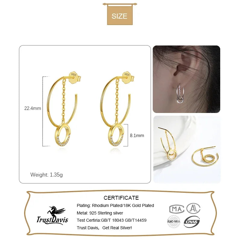 TrustDavis Real 925 Sterling Silver Fashion Semicircle Round Tassel Stud Earrings For Women Wedding Party Fine Jewelry DA2506