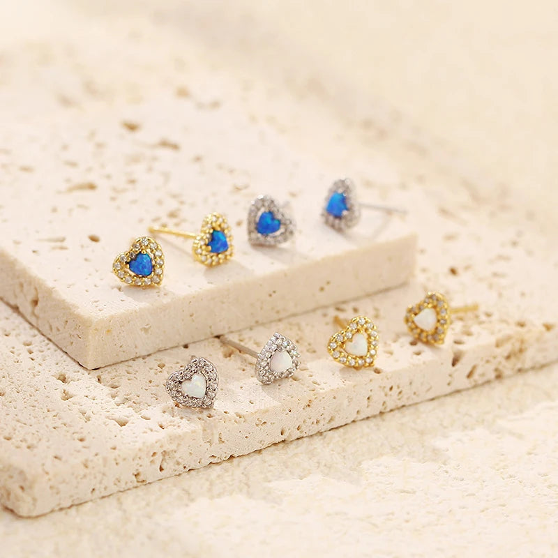 TrustDavis 925 Sterling Silver Women's Fashion Simple Opal Heart Zirconia Earring for Women Girls Birthdays Jewelry Gift  DS4697