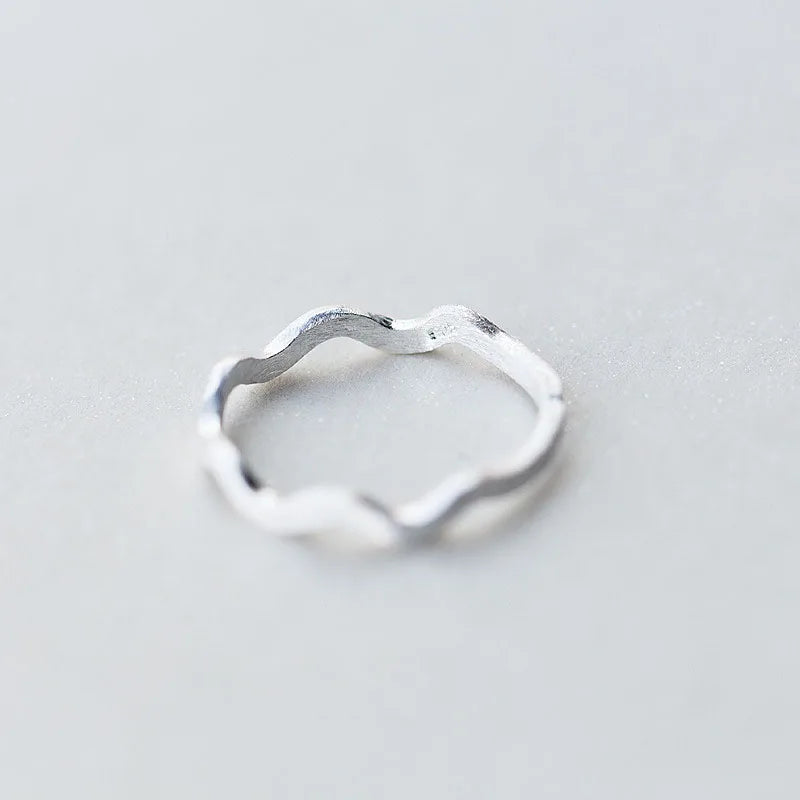 TrustDavis 100% 925 Solid Real Sterling Silver 925 Waves Cocktail Ring Opening Sizable 5 6 7 Womens Girls Kids Xmas Gift AZ03