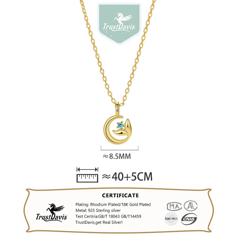TrustDavis Plata de Ley 925 auténtica moda mujer Simple cola de pez collar de circón azul para mujeres niñas regalo joyería DS4237