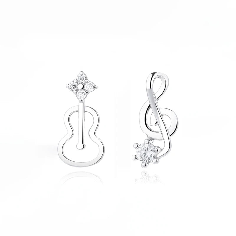 Silver Musical Note Guitar Stud Earrings DS4786